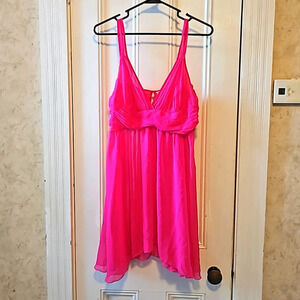 Victoria's Secret Hot Pink Babydoll Sheer Pleated Chiffon Chemise Large